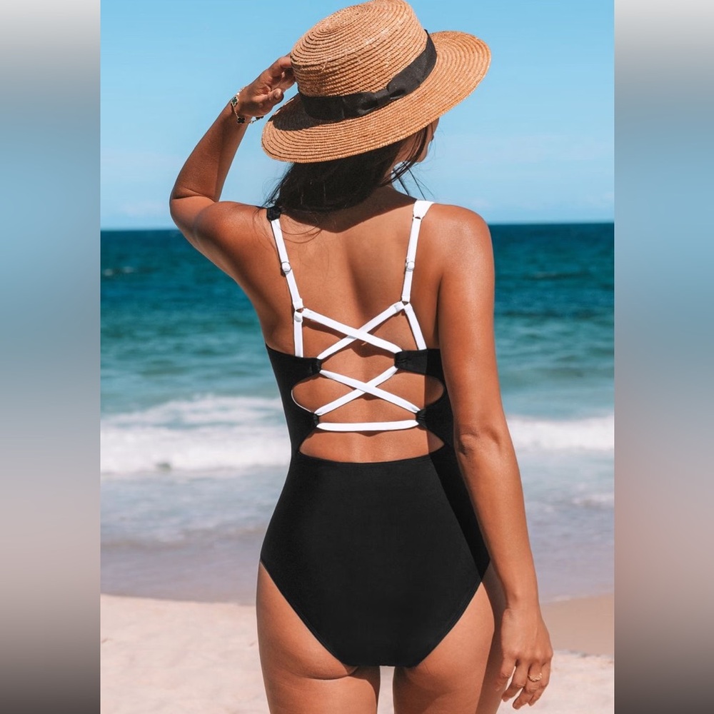 NWT Cupshe Asymmetrical Colorblock Tummy
Control One-Piece - Picture 3 of 6